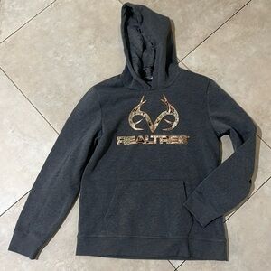 Boys REALTREE Hoodie Hooded Sweatshirt Black W/ Camo Logo - Youth XL (18-20)
